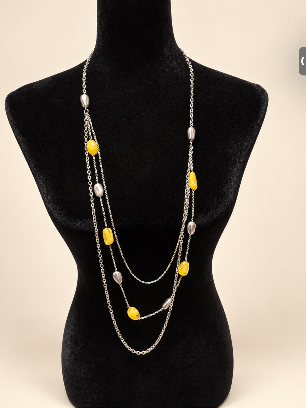 Layered  Chain Necklace with Yellow Beads - Women Jewelry